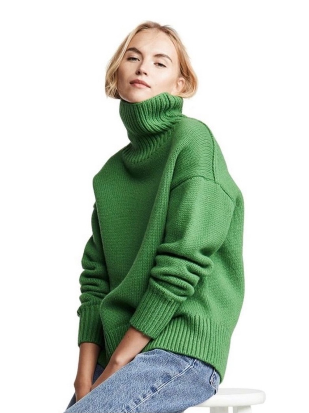 Rag & Bone Lunet Lambs Wool Turtleneck Sweater Small Kelly Green